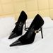 9116-1 Banquet High Heels Stiletto Shallow Westie Suede Patchwork Pointed Toe Metal Buckle One-Strap Single Shoes_vogvips.com