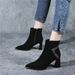 2025 Autumn Winter New Women's Suede Short Boots Pointed Toe Chunky Heel Boots With Fleece High Heels Fashion Martin Boots Cotton Shoes_vogvips.com
