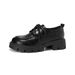 Platform Small Leather Shoes Women's Round Head Lace-up Black Loafers Thick Heel Soft Sole Single Shoes Women_vogvips.com