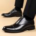 Men's Brown Leather Oxford Shoes Pointed Toe Wedding Dress Shoes_vogvips.com