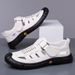 Summer Men's Breathable Cool Leather Shoes With Soft Soles Perforated Design, Casual Large-size Sandals For Middle-aged_vogvips.com