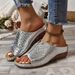 Women's New Plus Size With Thick Sole, Fish Mouth, Car Stitching, Crocodile Pattern PU Women's Slippers_vogvips.com