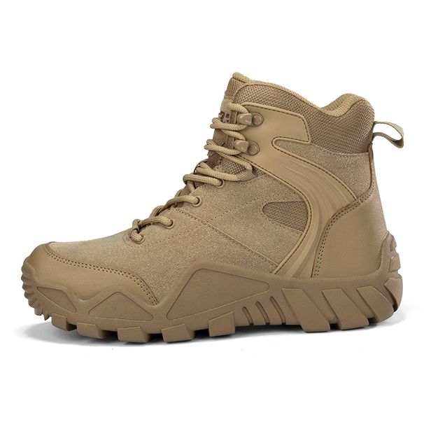High-top Boots Men Outdoor Thick-soled Shock-absorbing Combat Boots Men Soft Durable Casual Lace-up Comfortable Hiking Shoes Men_vogvips.com