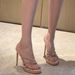 Nude High Heels For Women Waterproof Platform Thin Sparkling Rhinestone Cross Strap Back Empty Sandals Thin_vogvips.com