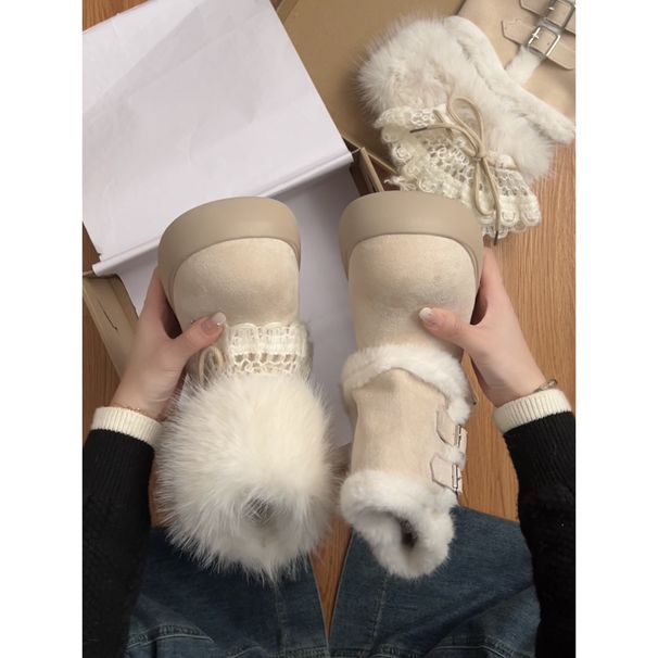 Vintage Warm Thick-Soled Snow Boots For Women 2025 New Winter Fleece-Lined Thickened Fair Isle Wool Cotton Shoes_vogvips.com
