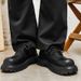 Men's Derby Shoes, High-End Feel, Spring Thick-Soled, Height-Increasing Leather Shoes, Young Trendy Brand, Commuter Blac_vogvips.com