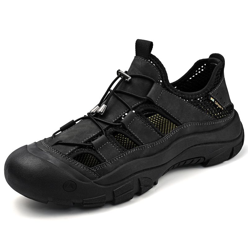 2025 New Summer Casual For Men Handmade Men's Leather Sandals Lightweight Stylish Beach Flats Outdoor Wading Aqua Shoes_vogvips.com