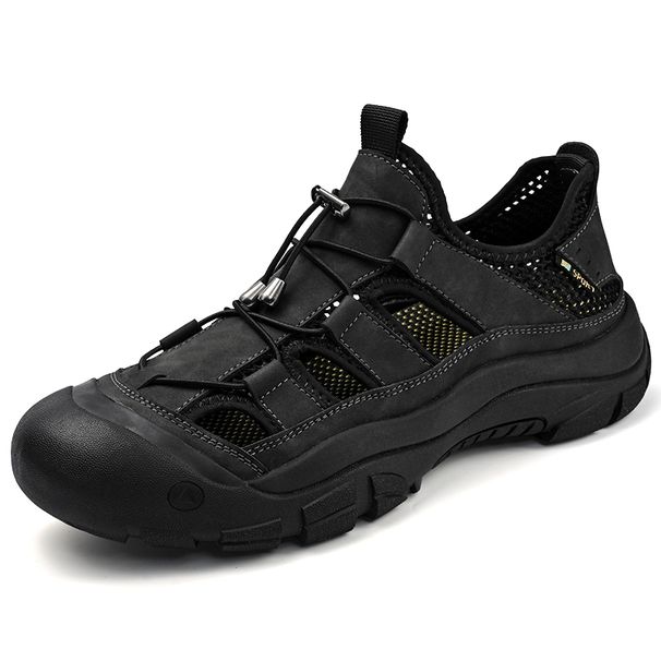 2025 New Summer Casual For Men Handmade Men's Leather Sandals Lightweight Stylish Beach Flats Outdoor Wading Aqua Shoes_vogvips.com