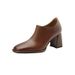 British Deep Mouth Single Shoe French Square Toe Thick Heel High Heels 2025 Spring And Autumn New Versatile Brown_vogvips.com