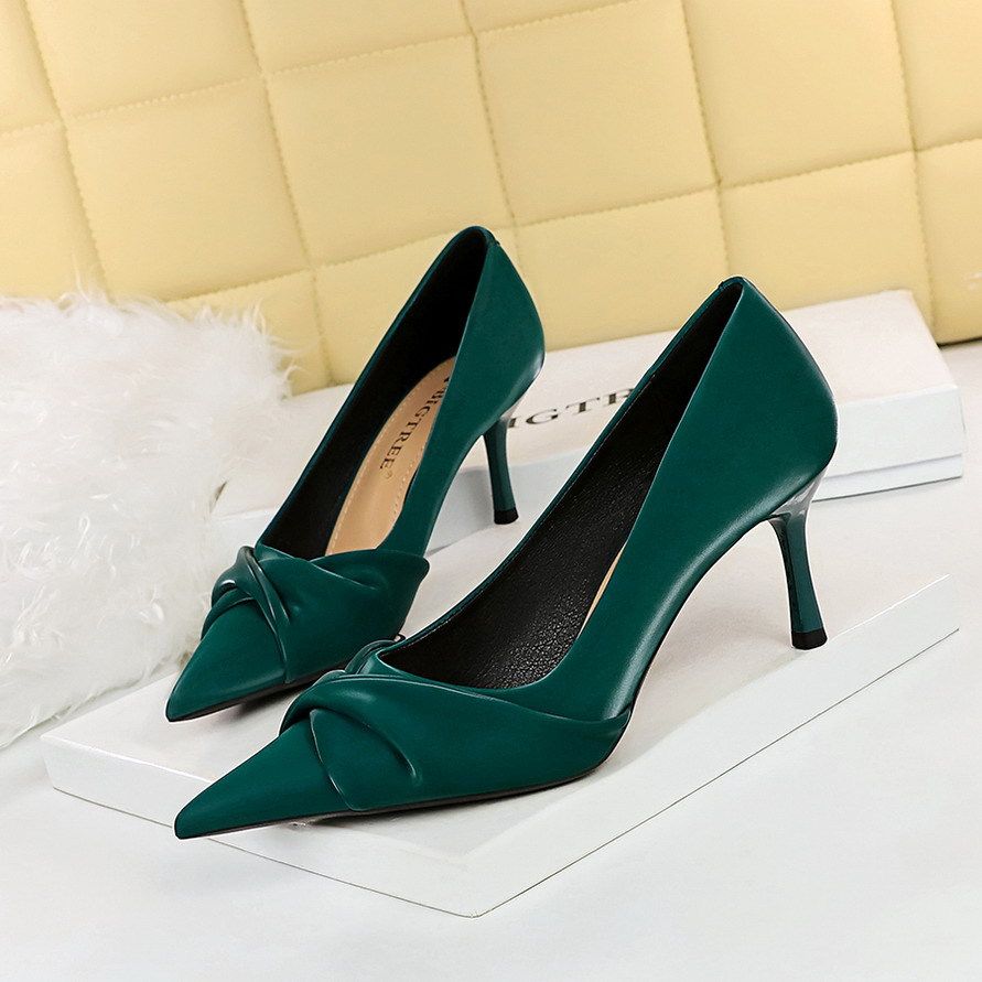 3391-3 【 】 Korean Version Slim High Heels, Foot Trimming, Slimming Effect, Shallow Mouth, Pointed Bow, Women's Single_vogvips.com
