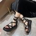 Fairy Style Sandals Female French Niche Thick-soled Heightened Cross-strap High-top Roman Shoes_vogvips.com