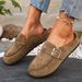 Women's Fleece Lined Bread Toe Slippers Spring Style Thick Sole Retro Buckle Birken Inspired Slippers Size 43_vogvips.com