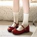 Ankela Red Bowknot Women's Mary Jane 2025 Summer New French Style Trendy Chunky Heel Height-Increasing Leather Shoes_vogvips.com
