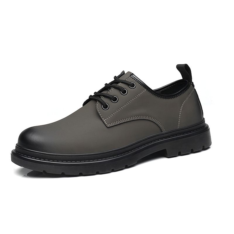 Spring Workwear Men's Shoes, British Style Martin Boots, Round Black Low Cut Genuine Leather, Large Toe Casual Small Shoes, Boots, Leather,_vogvips.com