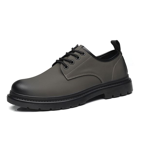 Spring Workwear Men's Shoes, British Style Martin Boots, Round Black Low Cut Genuine Leather, Large Toe Casual Small Shoes, Boots, Leather,_vogvips.com