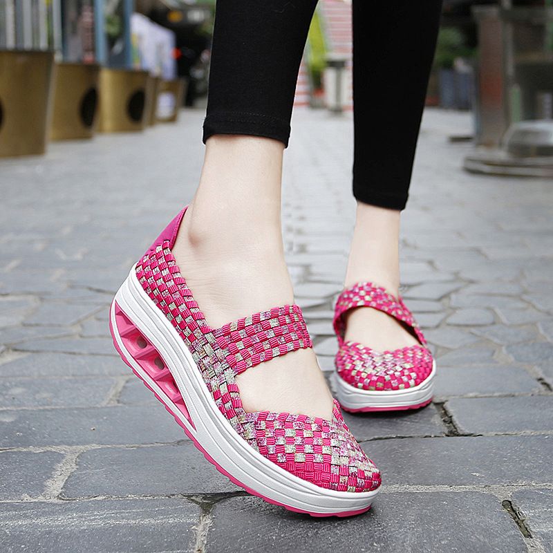 New Popular Oversized Women's Casual Handmade Woven Thick Soles, Breathable Single Shoe Covers, Lazy Shoes, Travel Shoes 82F_vogvips.com