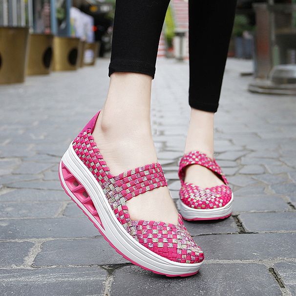 New Popular Oversized Women's Casual Handmade Woven Thick Soles, Breathable Single Shoe Covers, Lazy Shoes, Travel Shoes 82F_vogvips.com