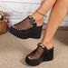 Women's Fashion Thick Sole Platform Sandals With Metal Buckle Straps Breathable Knit Upper Comfortable Wedge Heel Casual Summer Shoes_vogvips.com