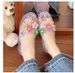 Fashionable Jelly For Women, Korean Style, Open-toed Shoes With Floral Accessories, Flat Half-slippers, Crystal_vogvips.com