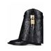 2023 New Pointed Toe Wedge Embossed Leather Mid-Calf Boots With Metal Buckle, Special Large Size Women's Shoes_vogvips.com