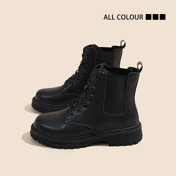 Martin Children's Winter New Versatile Slimming Leather Surface Waterproof Thick Sole With Plush Warm Cotton Boots_vogvips.com