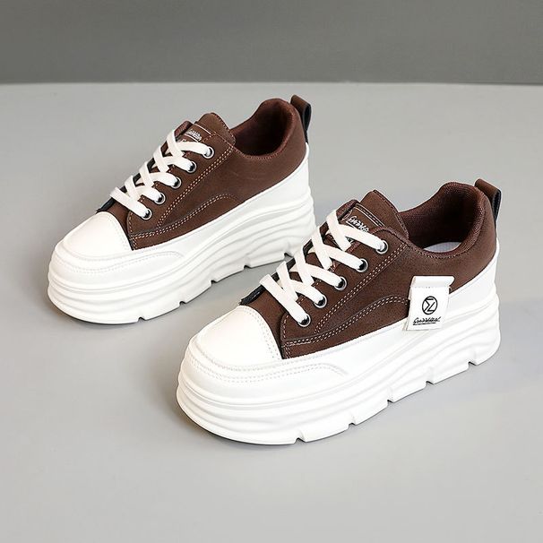 W3677 New Color Matching Women's Shoes 2024 Autumn Inner Height Increase Thick Sole Wear Resistant Versatile Student Breathable Single Shoes Sneakers_vogvips.com
