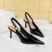 1859-A1 Style Banquet Women's With Patent Leather, Shallow Mouth, Pointed Toe, Hollowed Out Back, Metal Chain Strap,_vogvips.com
