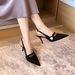 Wide Wedding Suede Pointed Toe French Style Closed Back Sandals Shallow Sexy One Strap Single Heel Shoes Women_vogvips.com