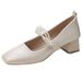 High Heeled For Women 2025 New Summer Daily Outfit With Thick Heel Skirt Bridesmaid Pearl Square Toe Mary Jane Single_vogvips.com
