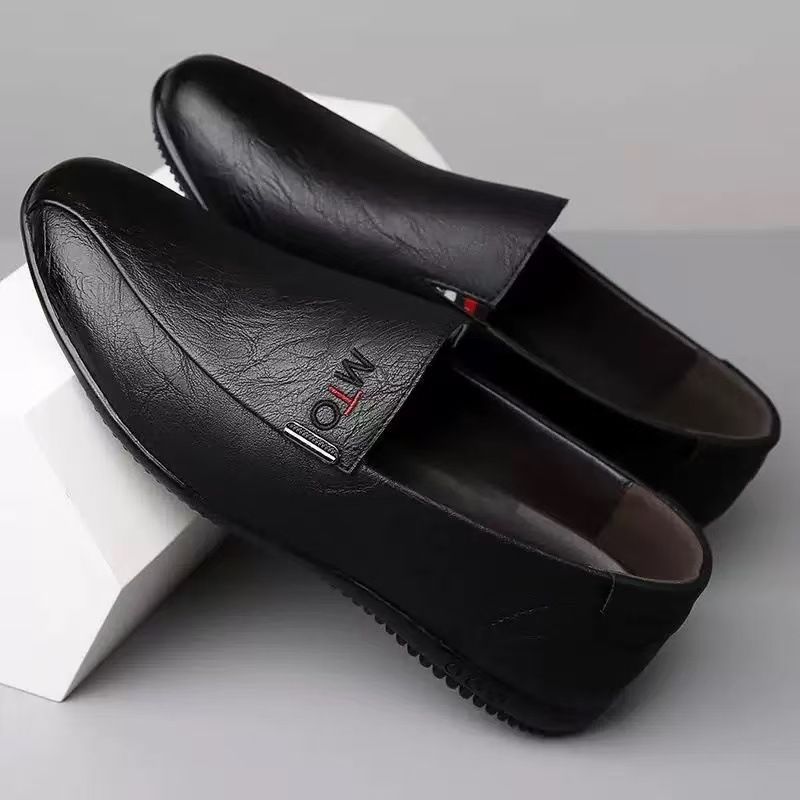 Casual Soft Leather Work Slip-On Loafers Trendy British Style Men's Shoes_vogvips.com