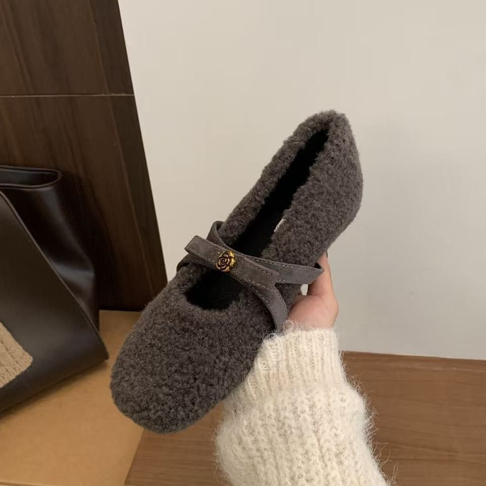Women's 2025 Fall/Winter New Style Sole Versatile Plush Mary Jane Shoes With Internal Height Increase And Warm Soft Lamb_vogvips.com