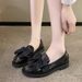 Women's Plus Size Bow Loafers Spring Style Slip-On Leather Shoes British Design Single Shoe_vogvips.com