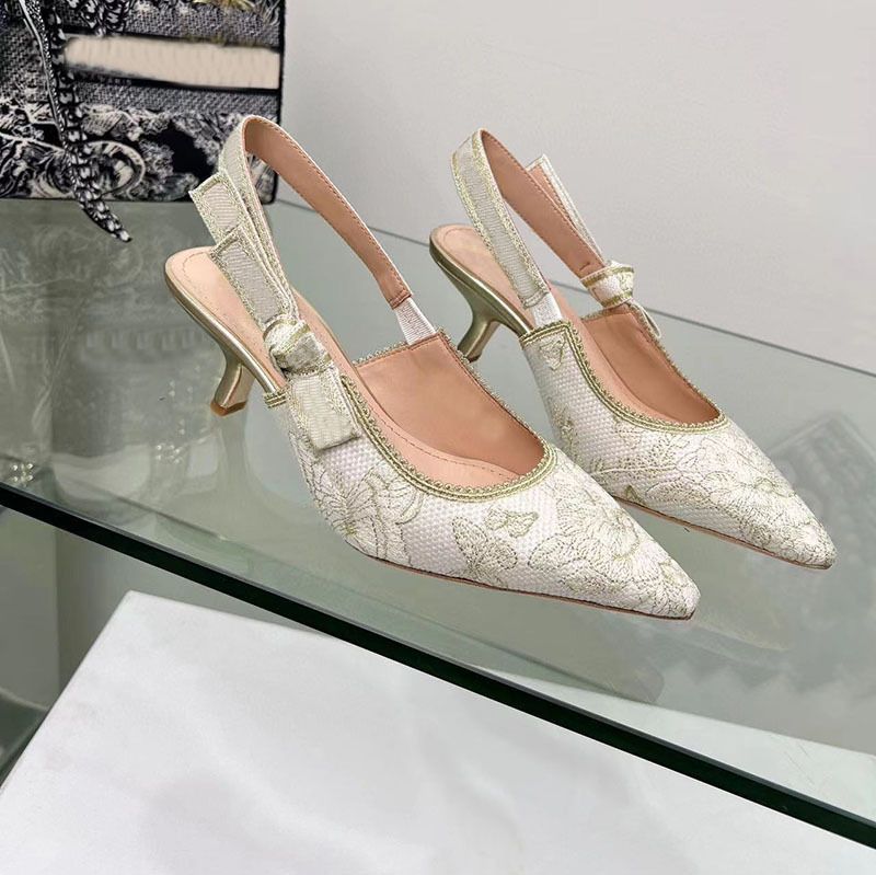 2025 Spring Summer New D Brand Lace Embroidered Letter Bow High Heels Pointed Open Back Closed Toe Sandals For Women_vogvips.com