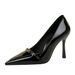 1619-7 Korean Style Sexy Party High Heels Metal Buckle Pointed Toe Shallow Mouth Stiletto Women's Shoes Professional_vogvips.com