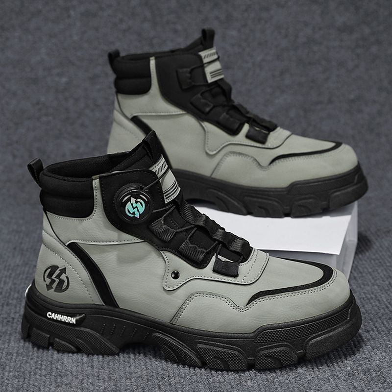 European Warm Series Autumn Winter New Leather High-top Martin Fashion Rotating Buckle Slip-on Outdoor Sports Yellow Men's Boots_vogvips.com