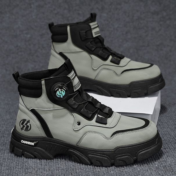 European Warm Series Autumn Winter New Leather High-top Martin Fashion Rotating Buckle Slip-on Outdoor Sports Yellow Men's Boots_vogvips.com