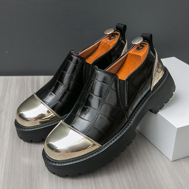 Color Block Lightweight Thick Sole Slip-On Loafers Cross-Border European And American Large Size Casual Leather Shoes -_vogvips.com