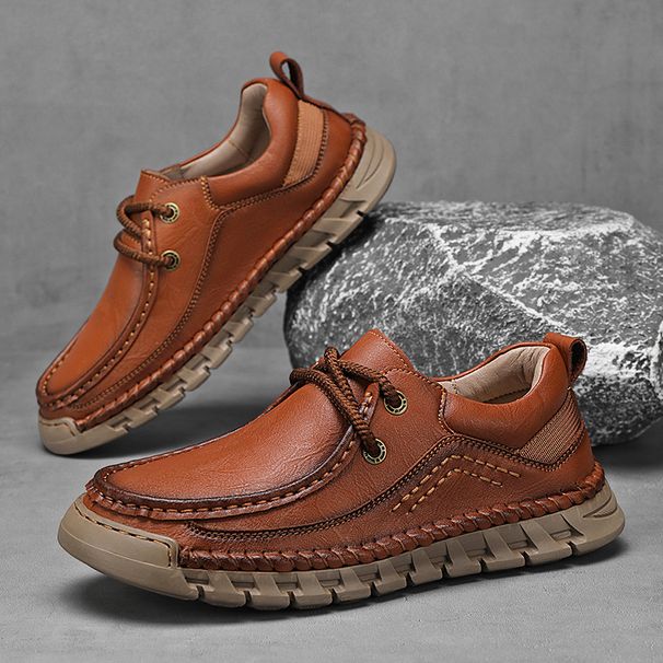 Men's With Lace Up, Genuine Leather, Loafers, Fashionable Handmade Casual Shoes, Men's Plus Size Leather Shoes_vogvips.com