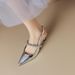 Super Slimming~ French Style Rhinestone Silver Pointed Open Back Mary Jane Leather Shoes Small Heel Closed Toe Sandals_vogvips.com