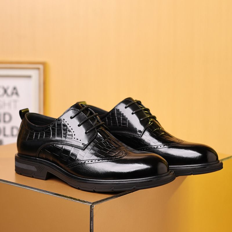 Euro Step Spring New Business Formal Men Genuine Leather Casual Brogue Carved British Style Commuter Shoes_vogvips.com