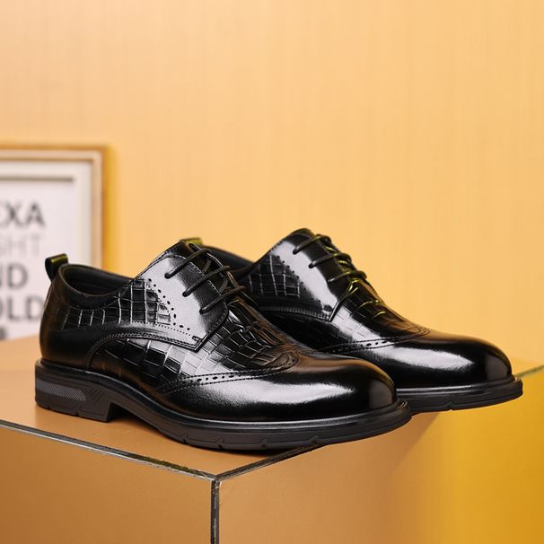 Euro Step Spring New Business Formal Men Genuine Leather Casual Brogue Carved British Style Commuter Shoes_vogvips.com