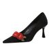 3767-AH85 Pointed Toe Stiletto Heels For Women, Suede Shallow Mouth Versatile Rose Flower Elegant Black High Heel Pumps_vogvips.com
