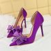 626-H38 Wind High Women's Thin Heels Shallow Mouth Pointed Side Hollow Water Diamond Bow Single Wedding Shoes_vogvips.com