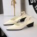 Pointed Rear Strap Single Shoes Hollow Shallow Mouth Comfortable Thick Heel Shoes Middle Heel Side Empty Women's Shoes_vogvips.com