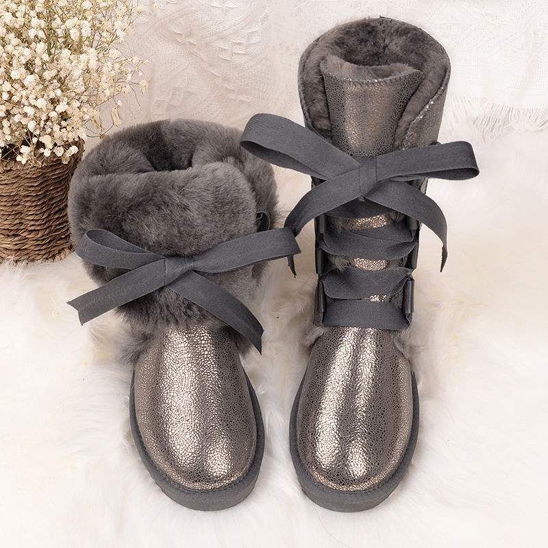 High Tube Sheepskin Snow For Women, Fleece-Lined And Thickened Cotton Shoes, 2025 New Winter Women's Leather Waterproof_vogvips.com