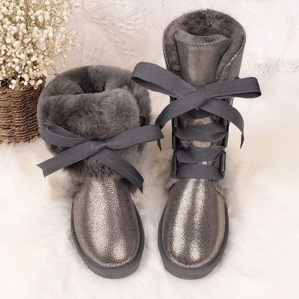 High Tube Sheepskin Snow For Women, Fleece-Lined And Thickened Cotton Shoes, 2025 New Winter Women's Leather Waterproof_vogvips.com