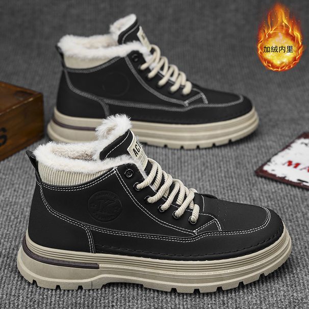 European Warm Series Winter Fleece-Lined Martin For Men, Trendy Versatile High-Top Work Thickened Warm Cotton Shoes, Thick-Soled Casual Ankle_vogvips.com