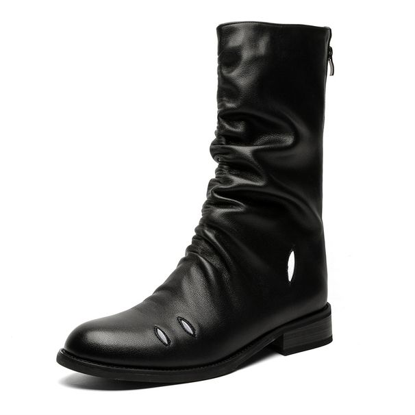 Medium Tube Thick Sole Heightening Martin Boots Retro Style Niche Design Tooling Boots Men's Boots_vogvips.com