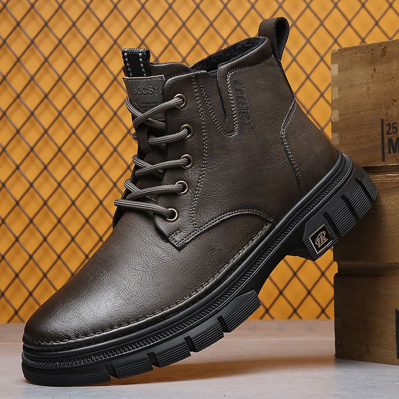 Men's Shoes Genuine Leather 2025 New Work Boots Retro American British Style Men's High Top Trendy Leather Boots_vogvips.com