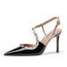 V Brand Style Rivet High Heels One Strap Sandals Pointed Mid-High Patent Leather Fashion Thin Heel Closed Toe Women's_vogvips.com